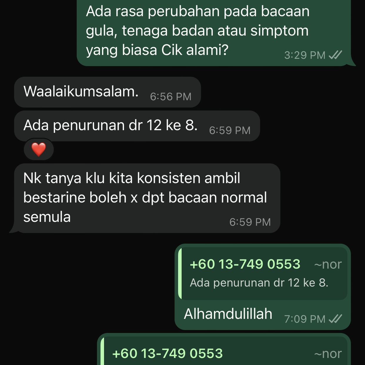 Testimoni WhatsApp pengguna Betarine