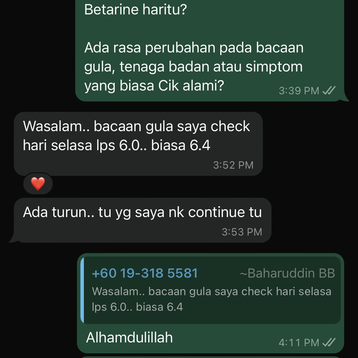 Testimoni WhatsApp pengguna Betarine